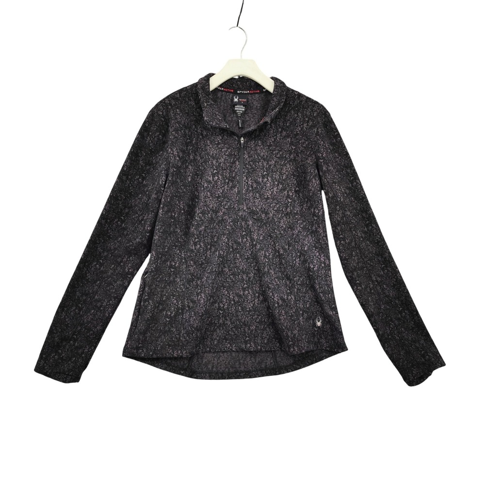 Spyder Womens Active Gorpcore‎ Quarter Zip Pullover Sweater L Gray Marled Mock